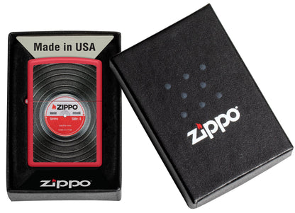 Zippo Vinyl Record Design Texture Print Red Matte Windproof Lighter