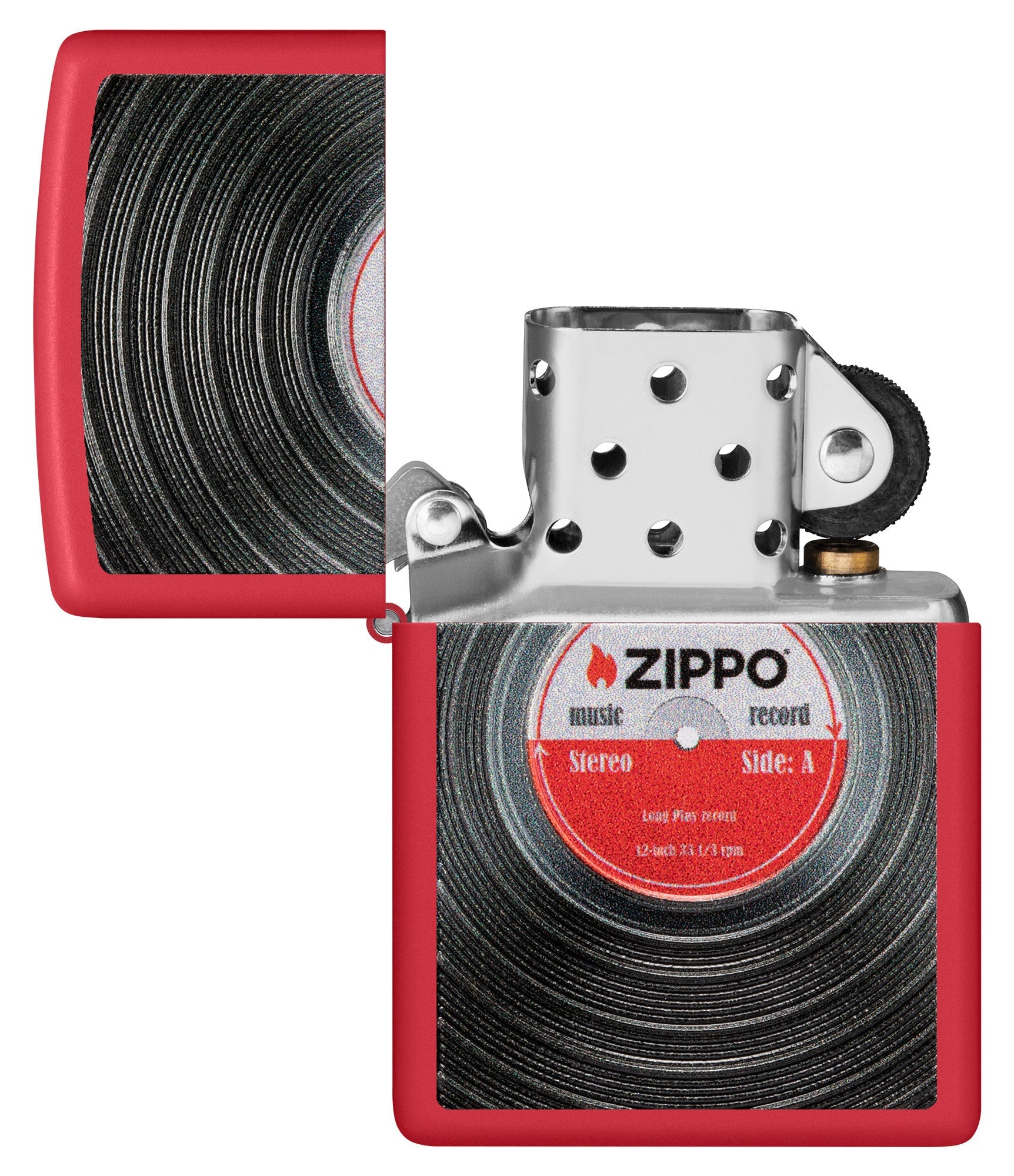 Zippo Vinyl Record Design Texture Print Red Matte Windproof Lighter