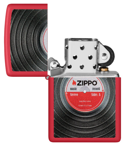 Zippo Vinyl Record Design Texture Print Red Matte Windproof Lighter