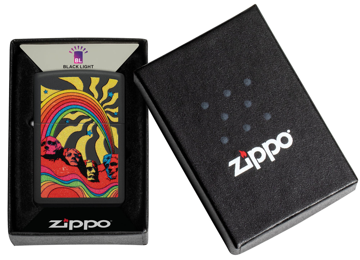 Zippo Hippie Mt Rushmore Design Black Matte Windproof Lighter