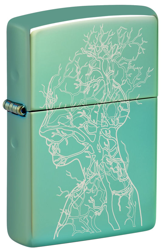 Zippo Human Tree Design High Polish Green Windproof Lighter