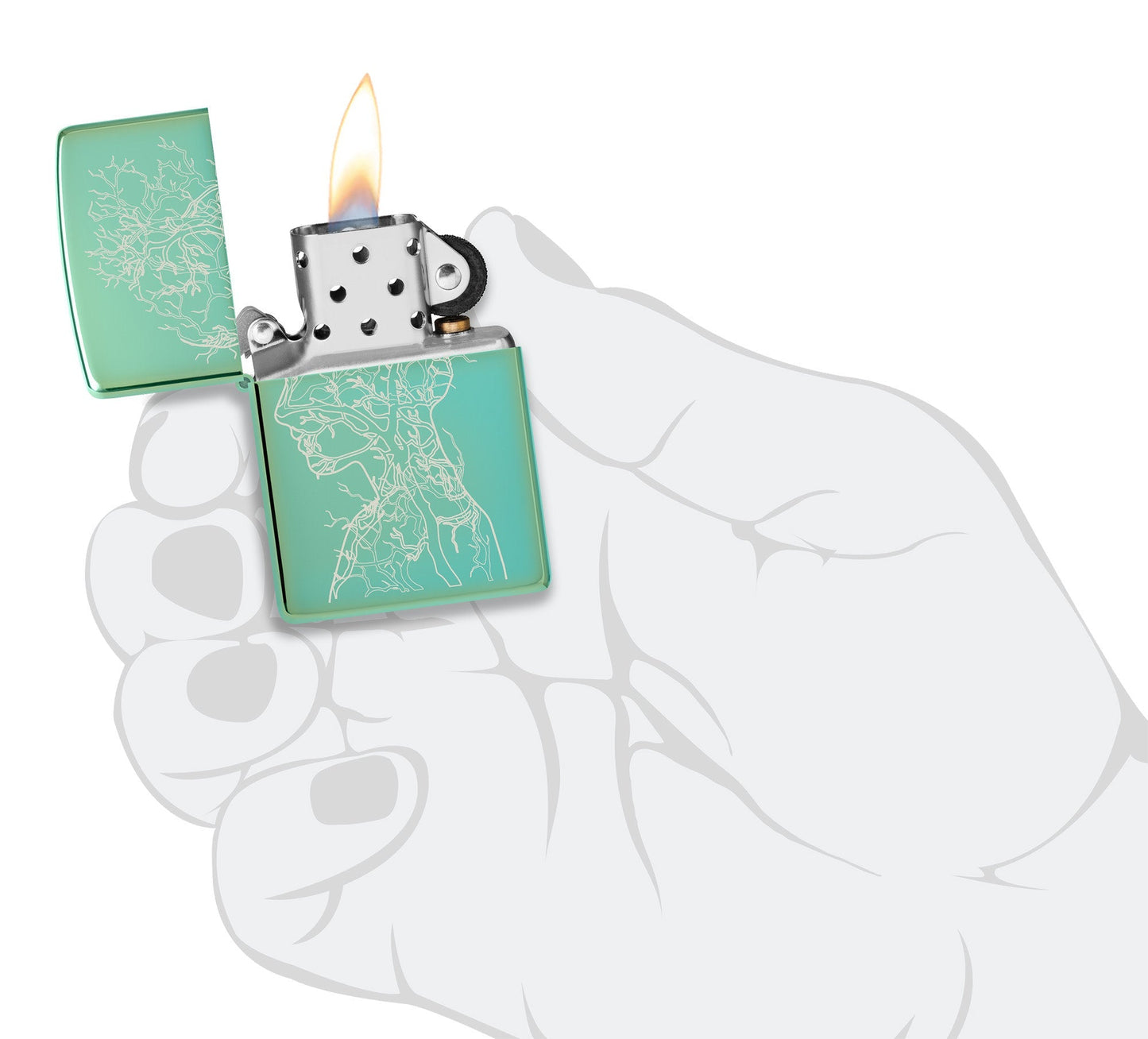 Zippo Human Tree Design High Polish Green Windproof Lighter