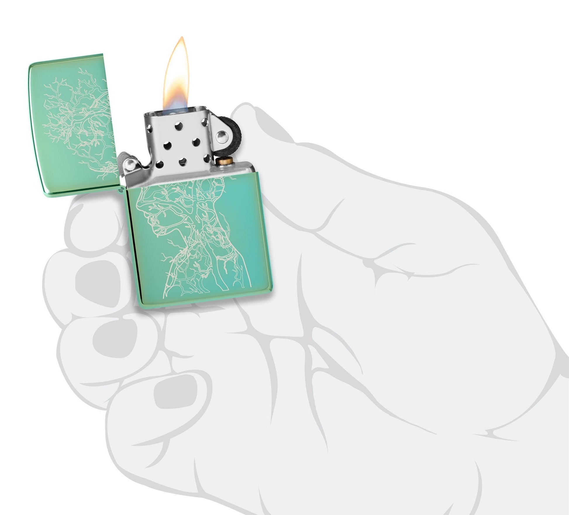 Zippo Human Tree Design High Polish Green Windproof Lighter