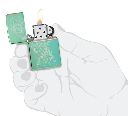 Zippo Human Tree Design High Polish Green Windproof Lighter