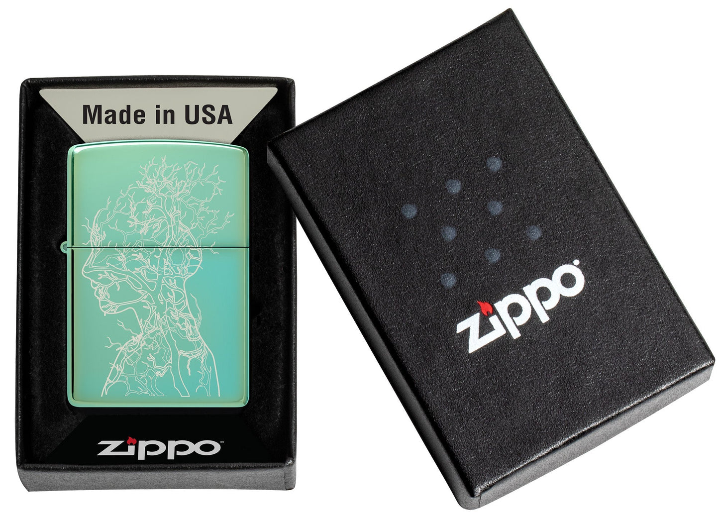 Zippo Human Tree Design High Polish Green Windproof Lighter