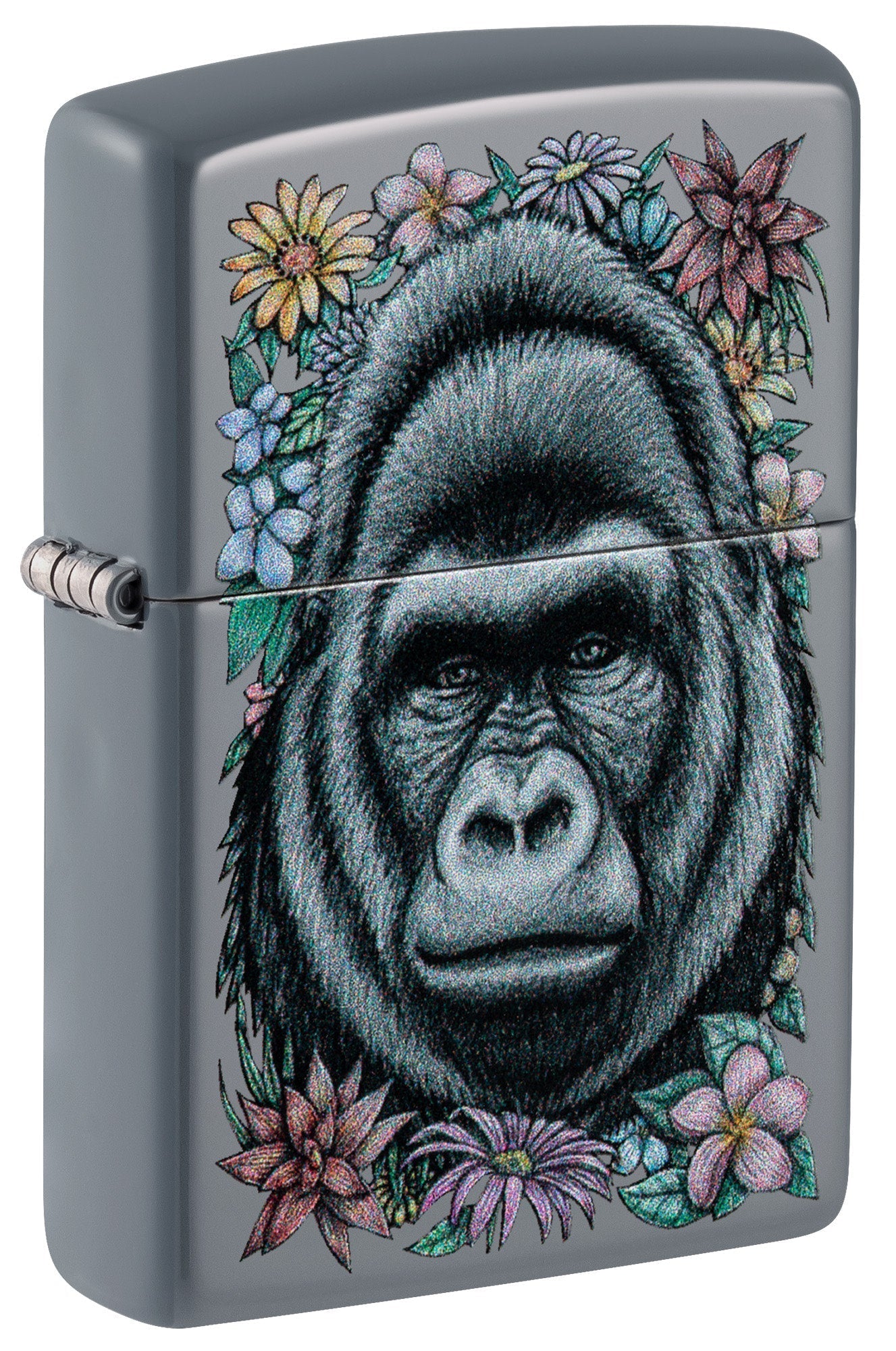 Zippo Floral Gorilla Design Flat Grey Windproof Lighter