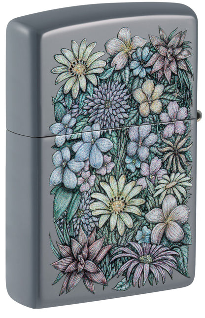 Zippo Floral Gorilla Design Flat Grey Windproof Lighter
