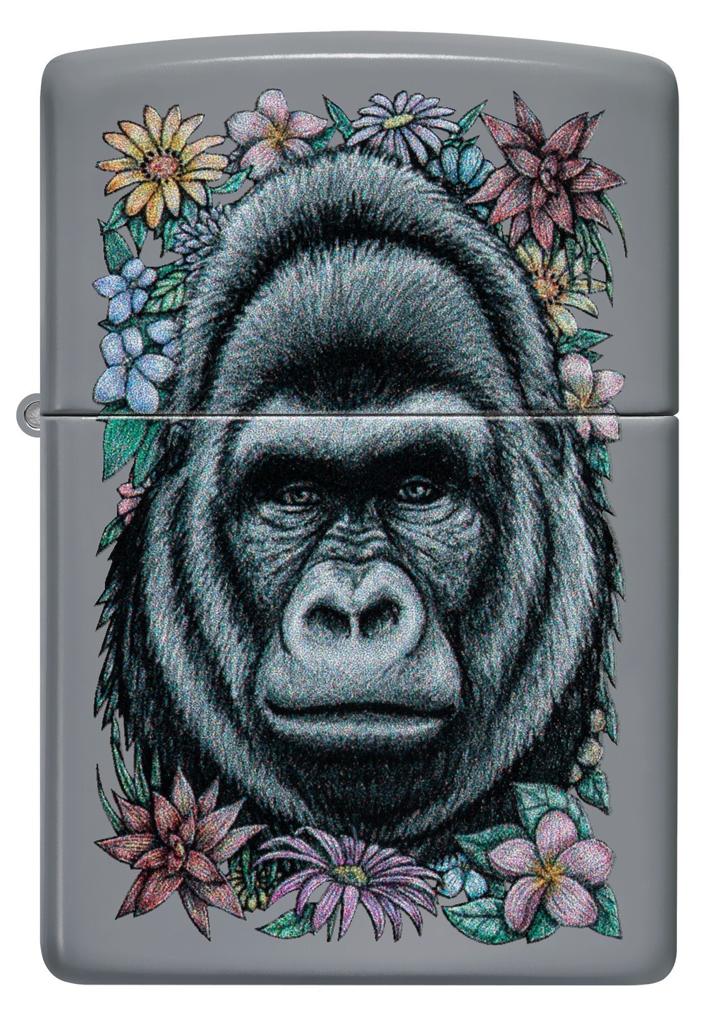 Zippo Floral Gorilla Design Flat Grey Windproof Lighter