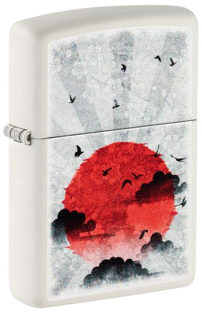 Zippo Red Moon Design White Matte Windproof Lighter