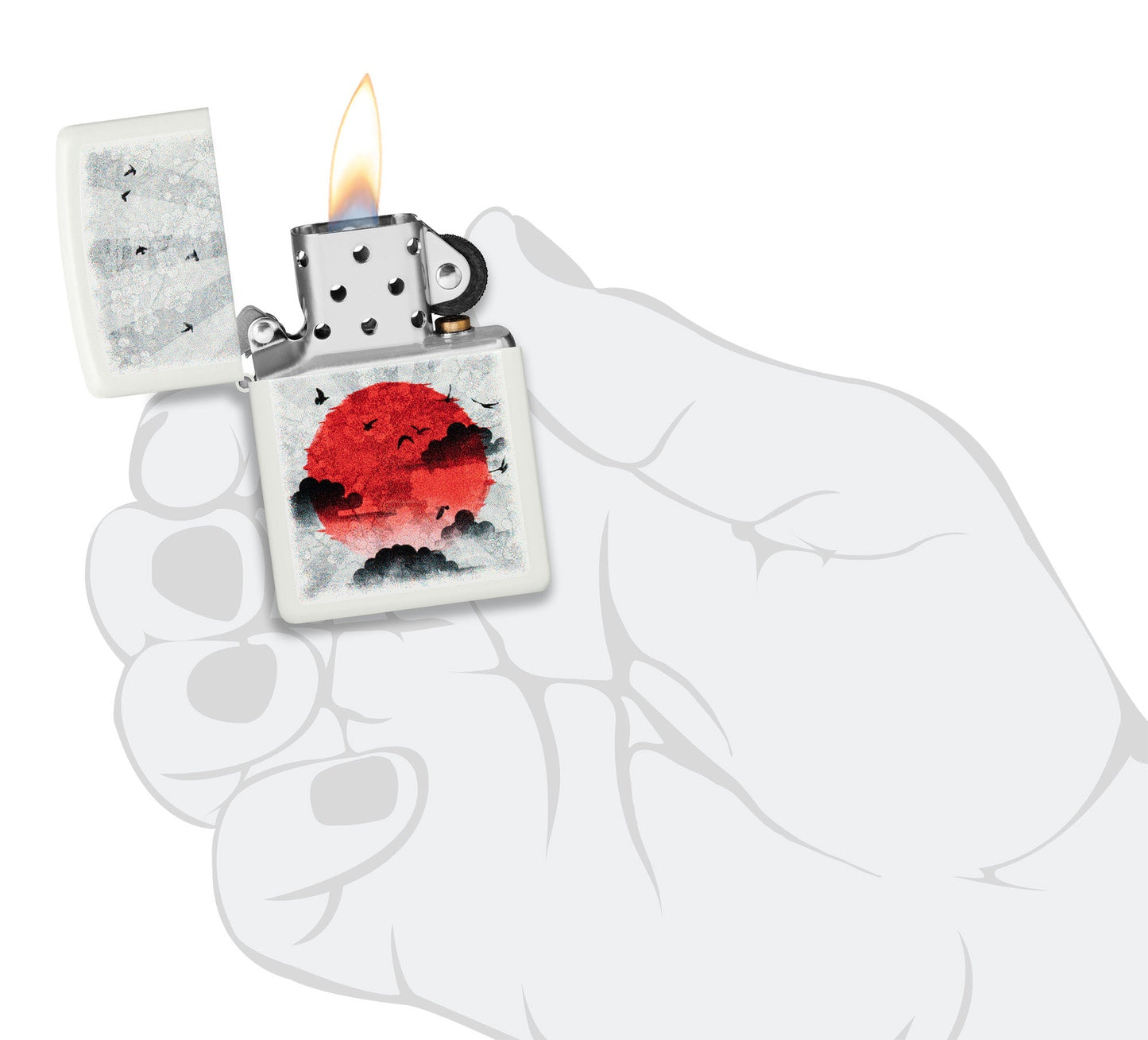 Zippo Red Moon Design White Matte Windproof Lighter