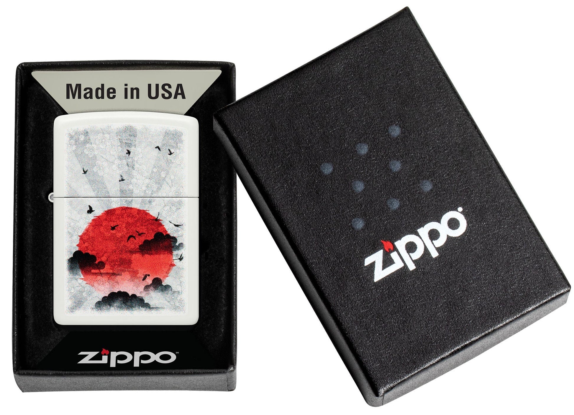 Zippo Red Moon Design White Matte Windproof Lighter