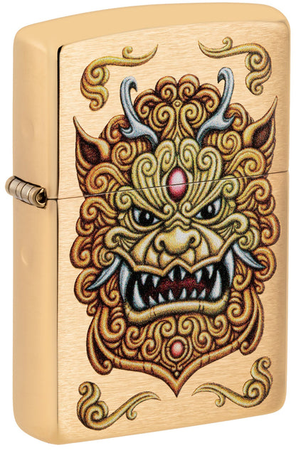 Zippo Foo Dog Design Brushed Brass Windproof Lighter