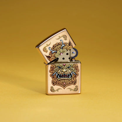 Zippo Foo Dog Design Brushed Brass Windproof Lighter