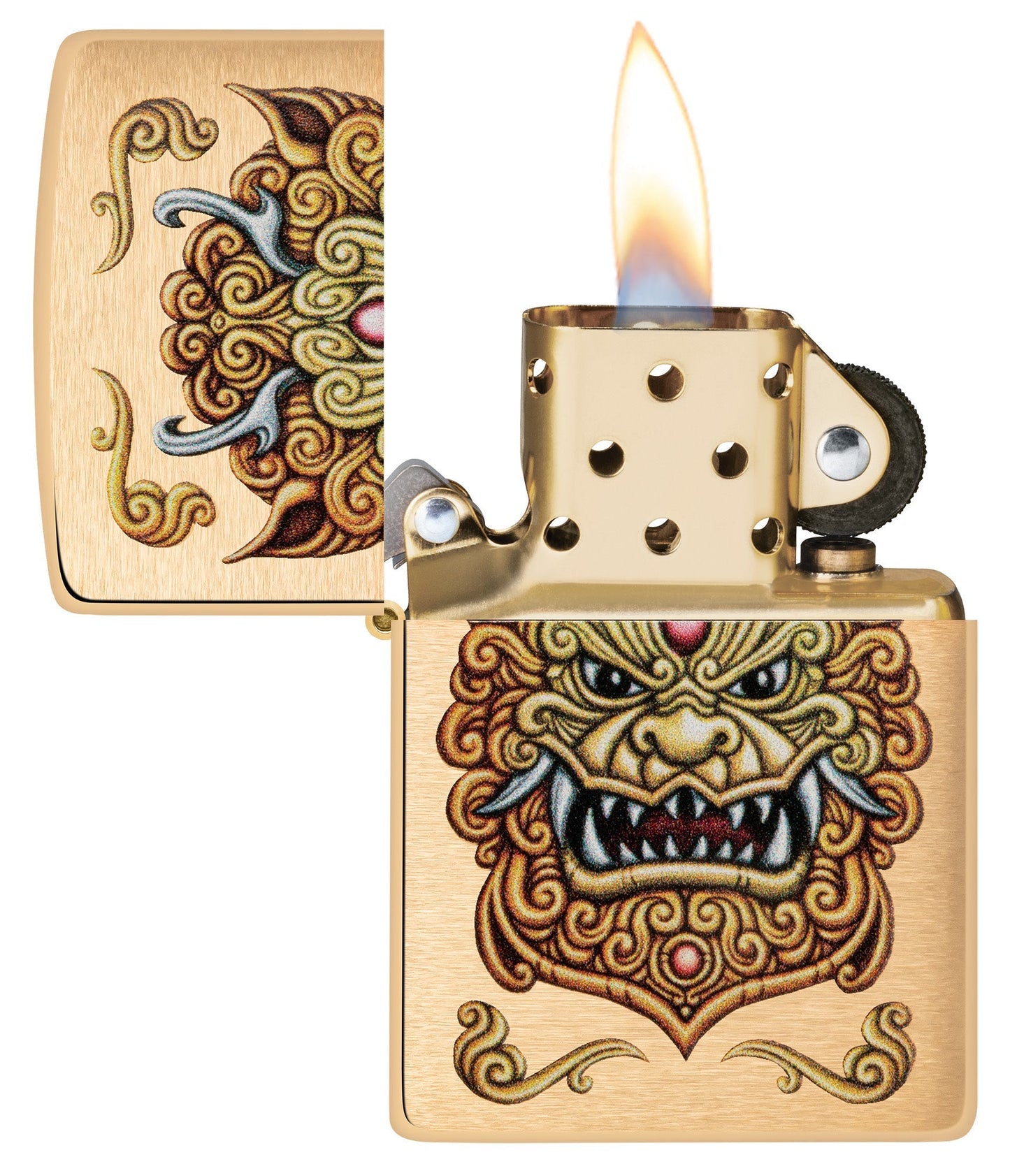 Zippo Foo Dog Design Brushed Brass Windproof Lighter