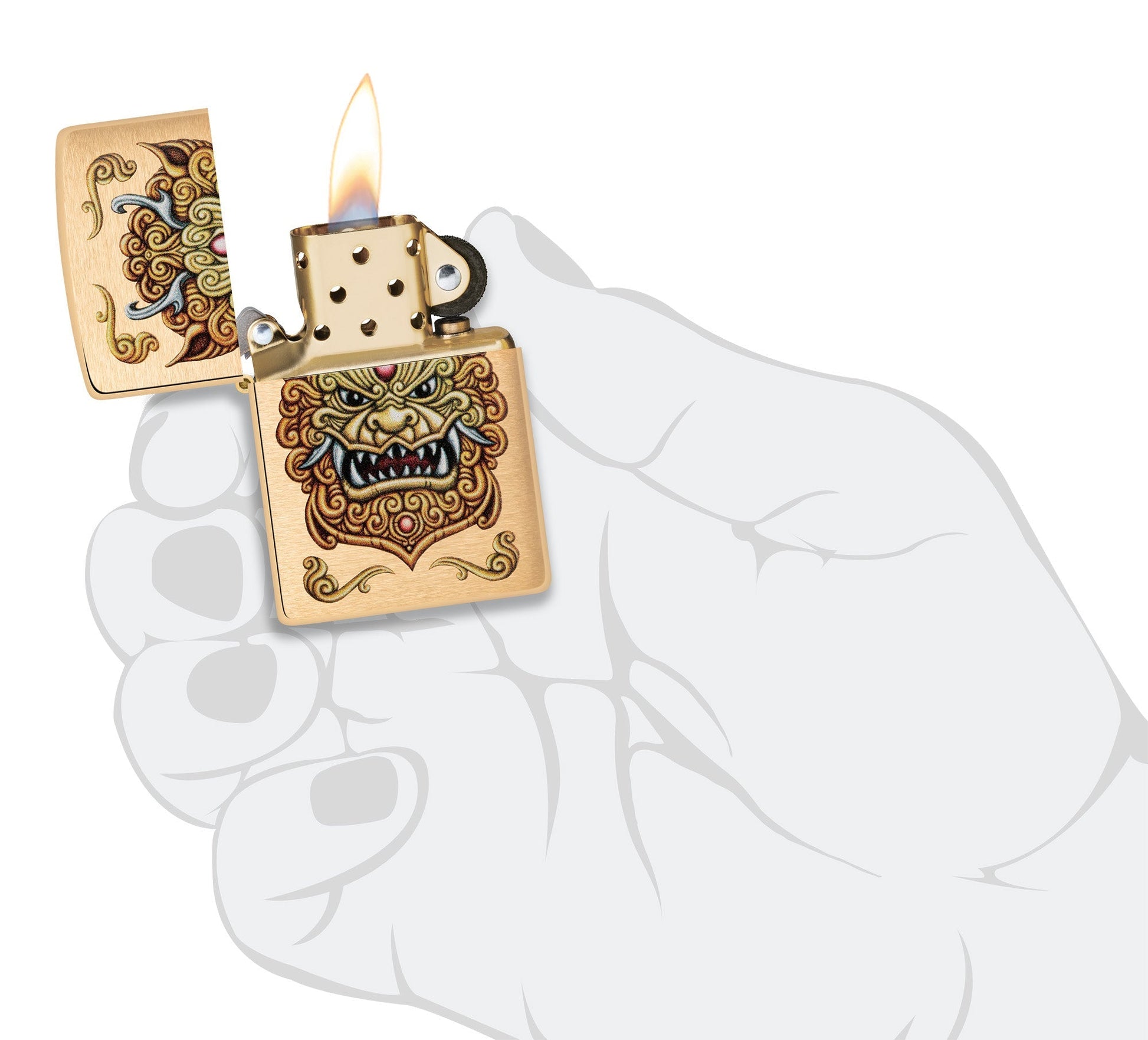 Zippo Foo Dog Design Brushed Brass Windproof Lighter
