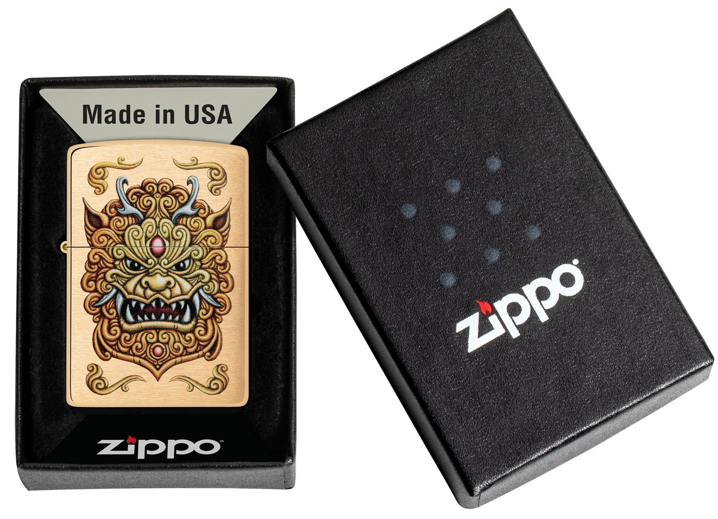 Zippo Foo Dog Design Brushed Brass Windproof Lighter