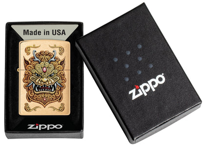 Zippo Foo Dog Design Brushed Brass Windproof Lighter