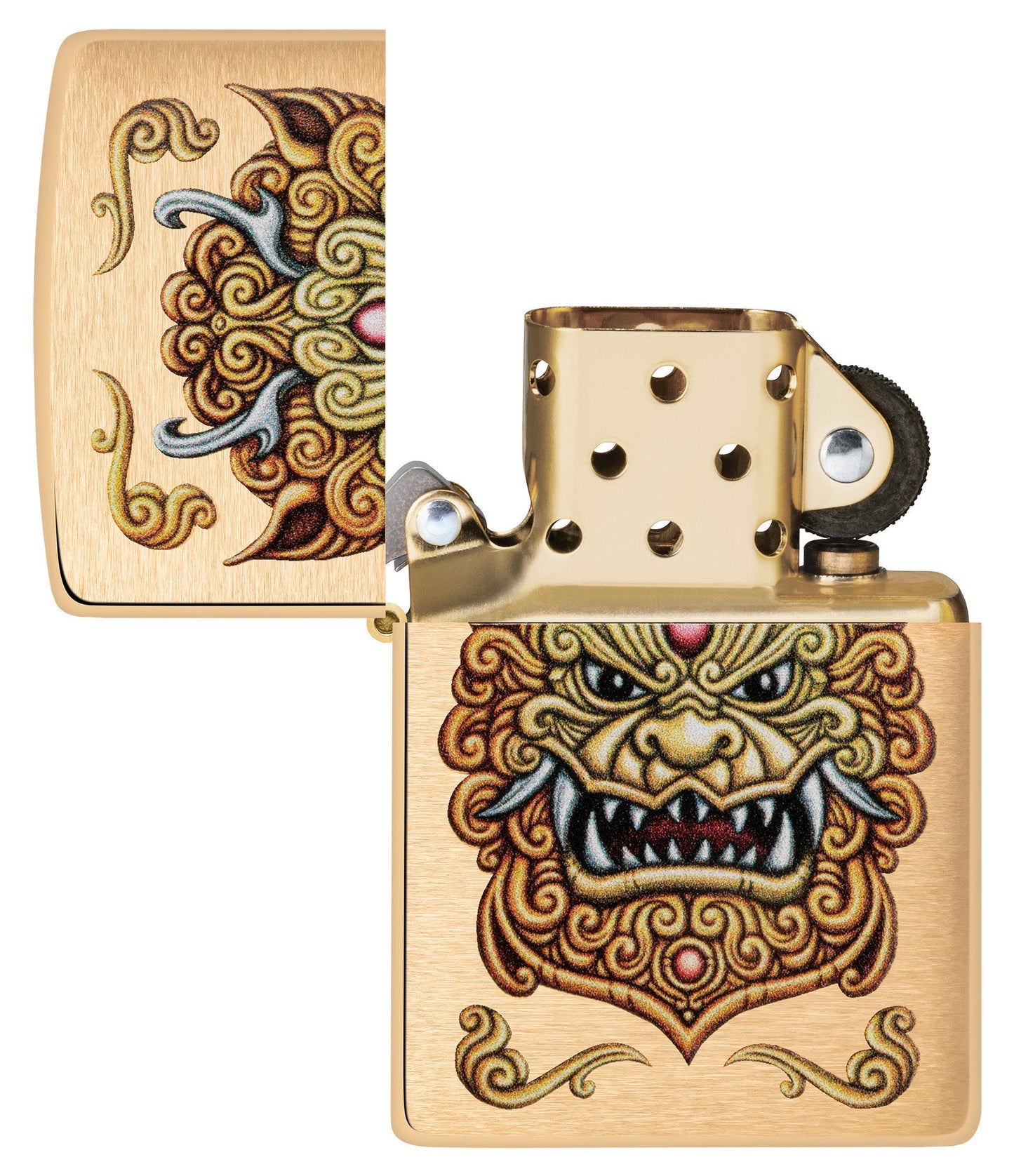 Zippo Foo Dog Design Brushed Brass Windproof Lighter