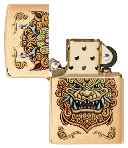 Zippo Foo Dog Design Brushed Brass Windproof Lighter