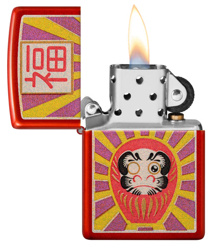 Zippo Daruma Design Metallic Red Windproof Lighter