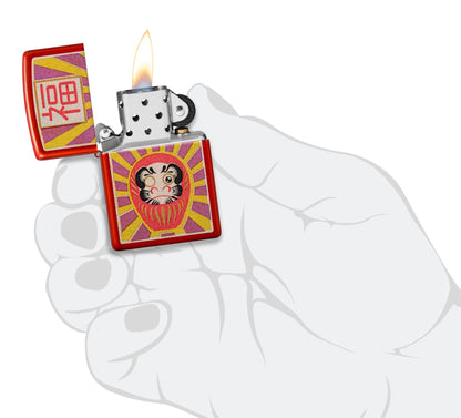 Zippo Daruma Design Metallic Red Windproof Lighter