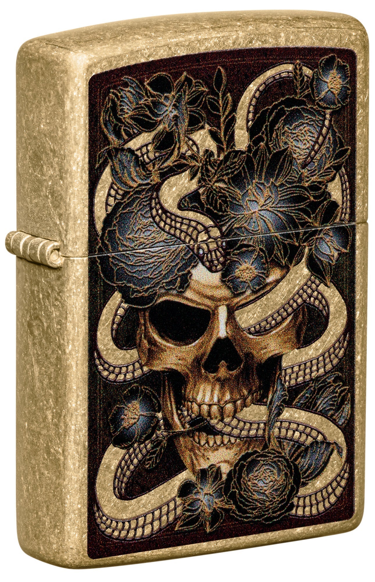 Zippo Snake Bouquet Design Tumbled Brass Windproof Lighter