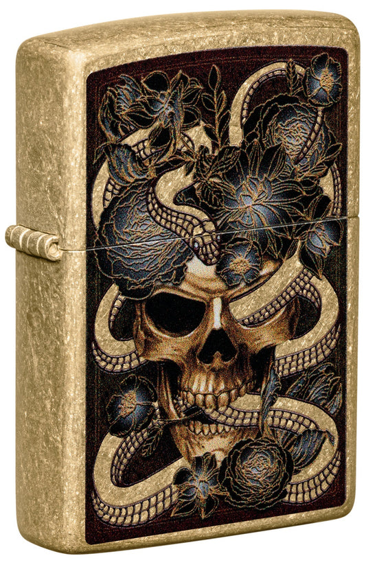 Zippo Snake Bouquet Design Tumbled Brass Windproof Lighter