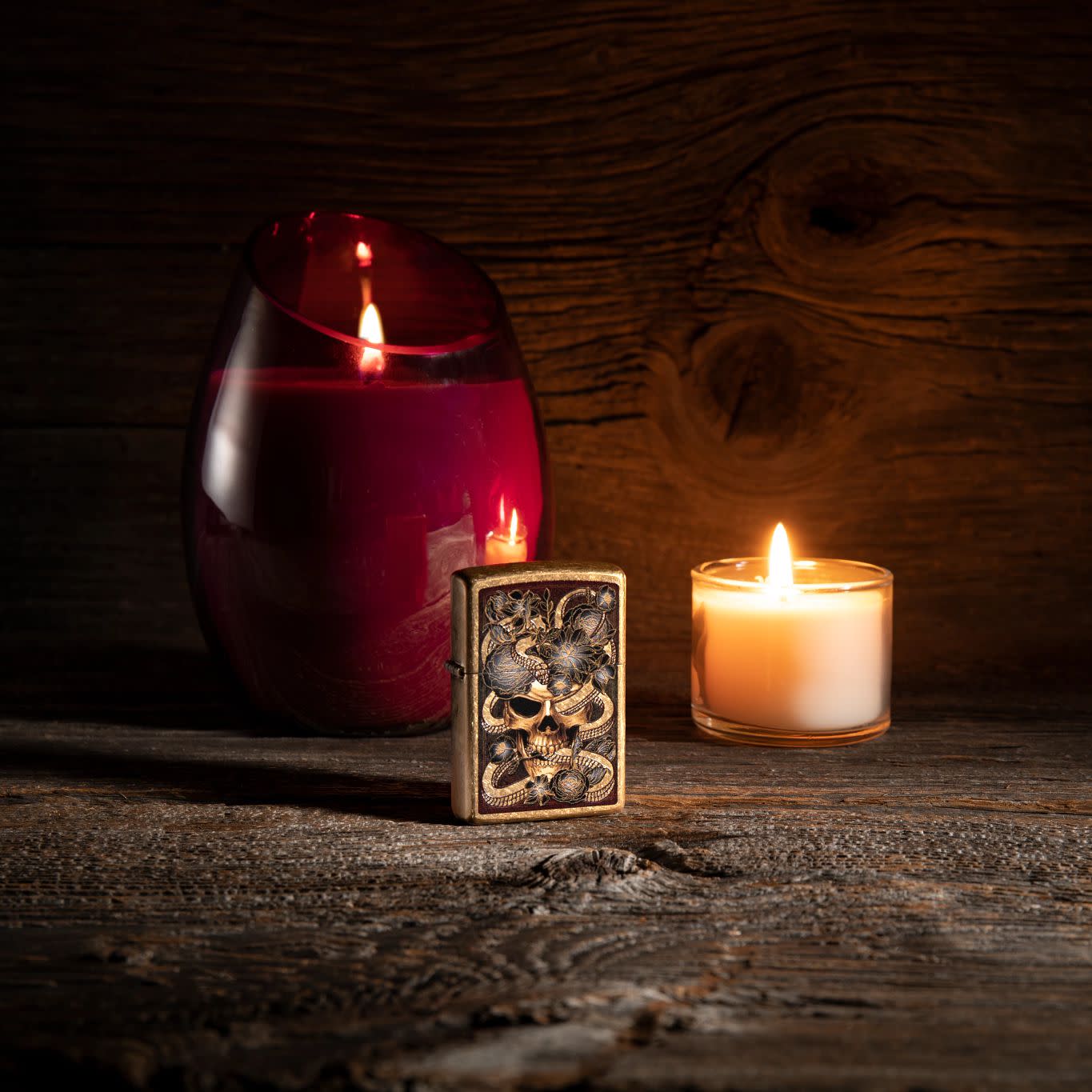 Zippo Snake Bouquet Design Tumbled Brass Windproof Lighter