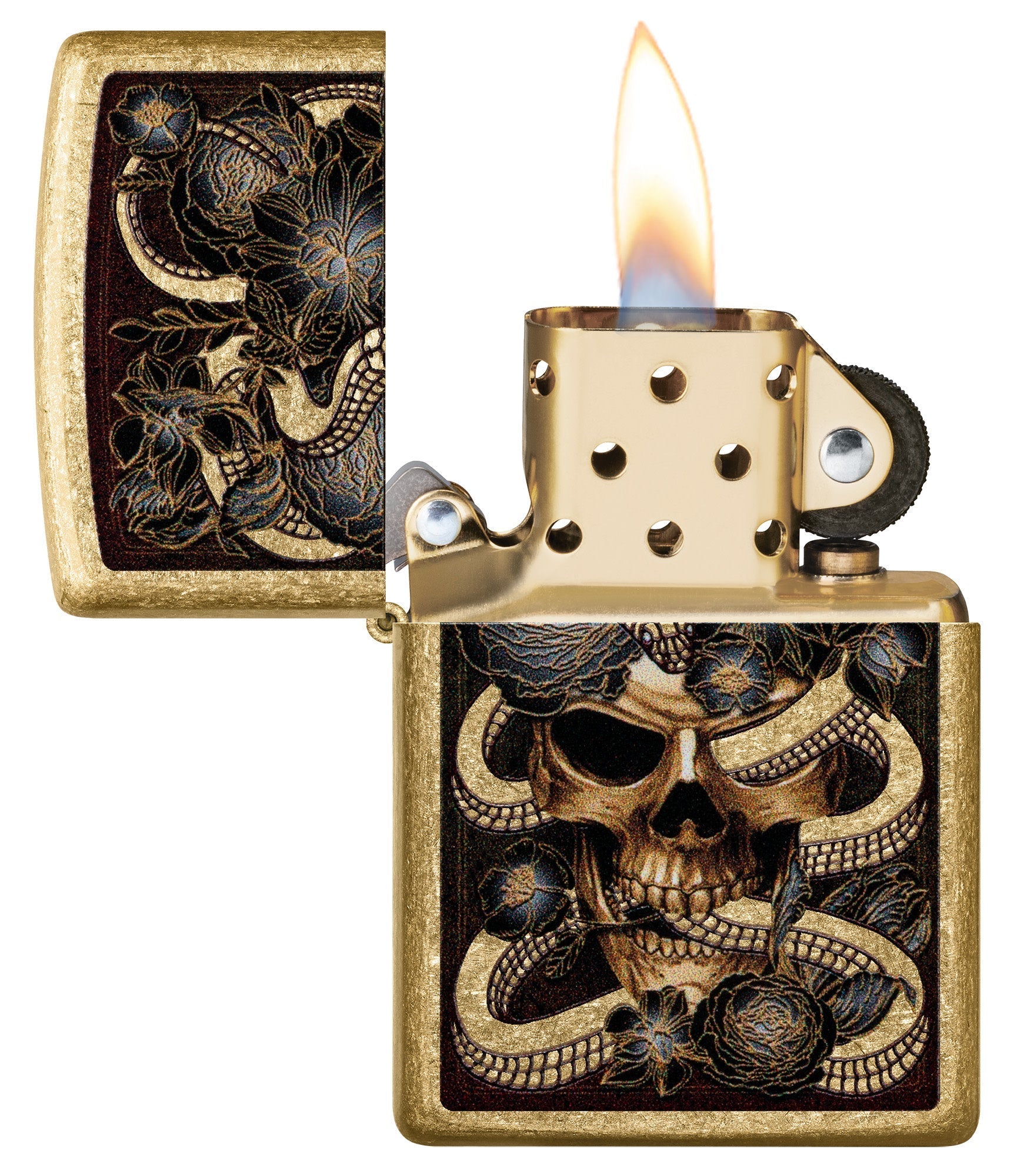 Zippo Snake Bouquet Design Tumbled Brass Windproof Lighter