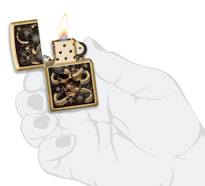 Zippo Snake Bouquet Design Tumbled Brass Windproof Lighter