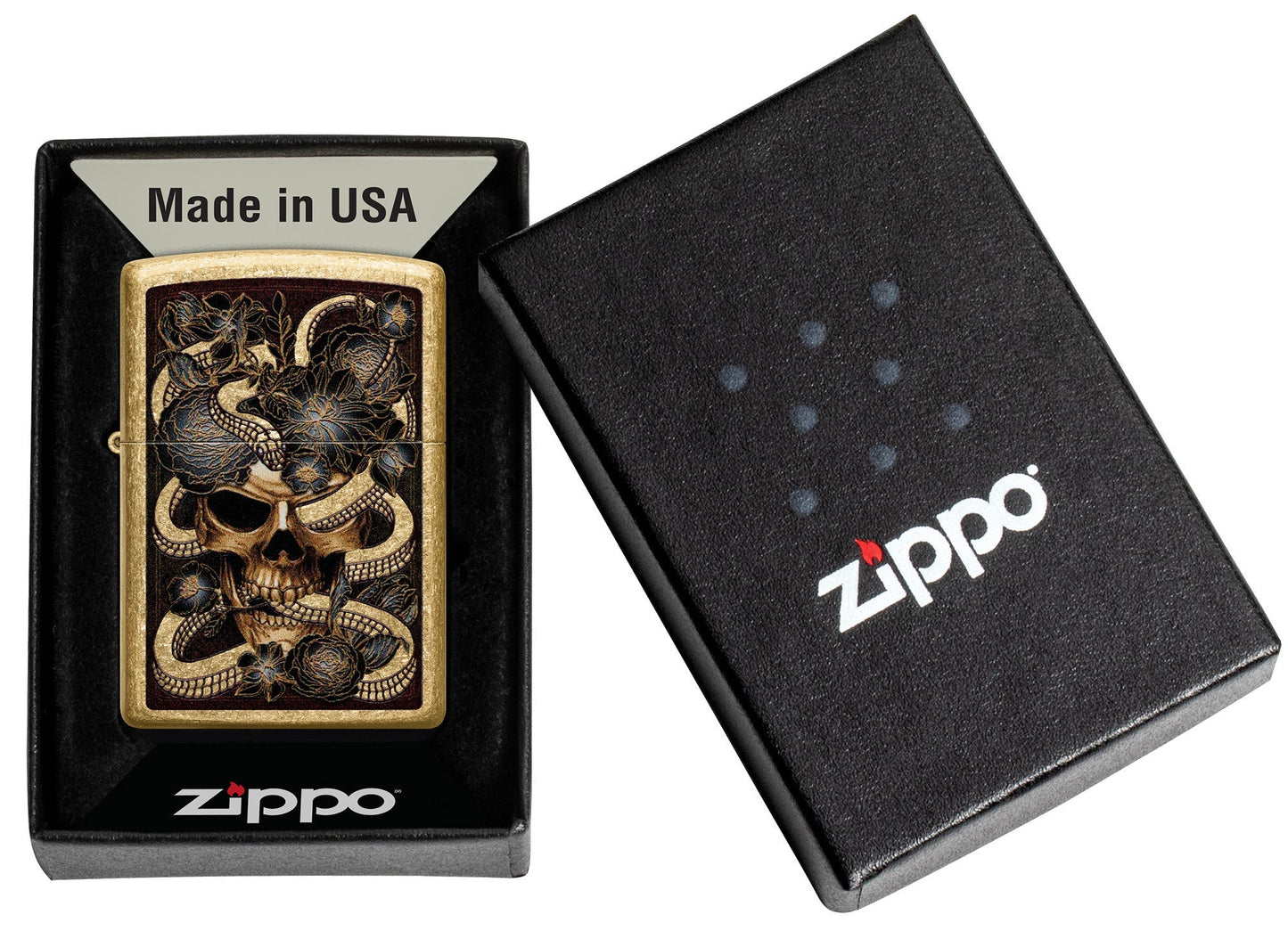 Zippo Snake Bouquet Design Tumbled Brass Windproof Lighter