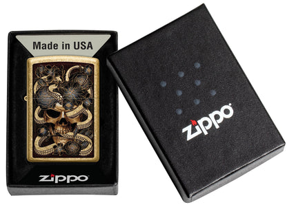 Zippo Snake Bouquet Design Tumbled Brass Windproof Lighter