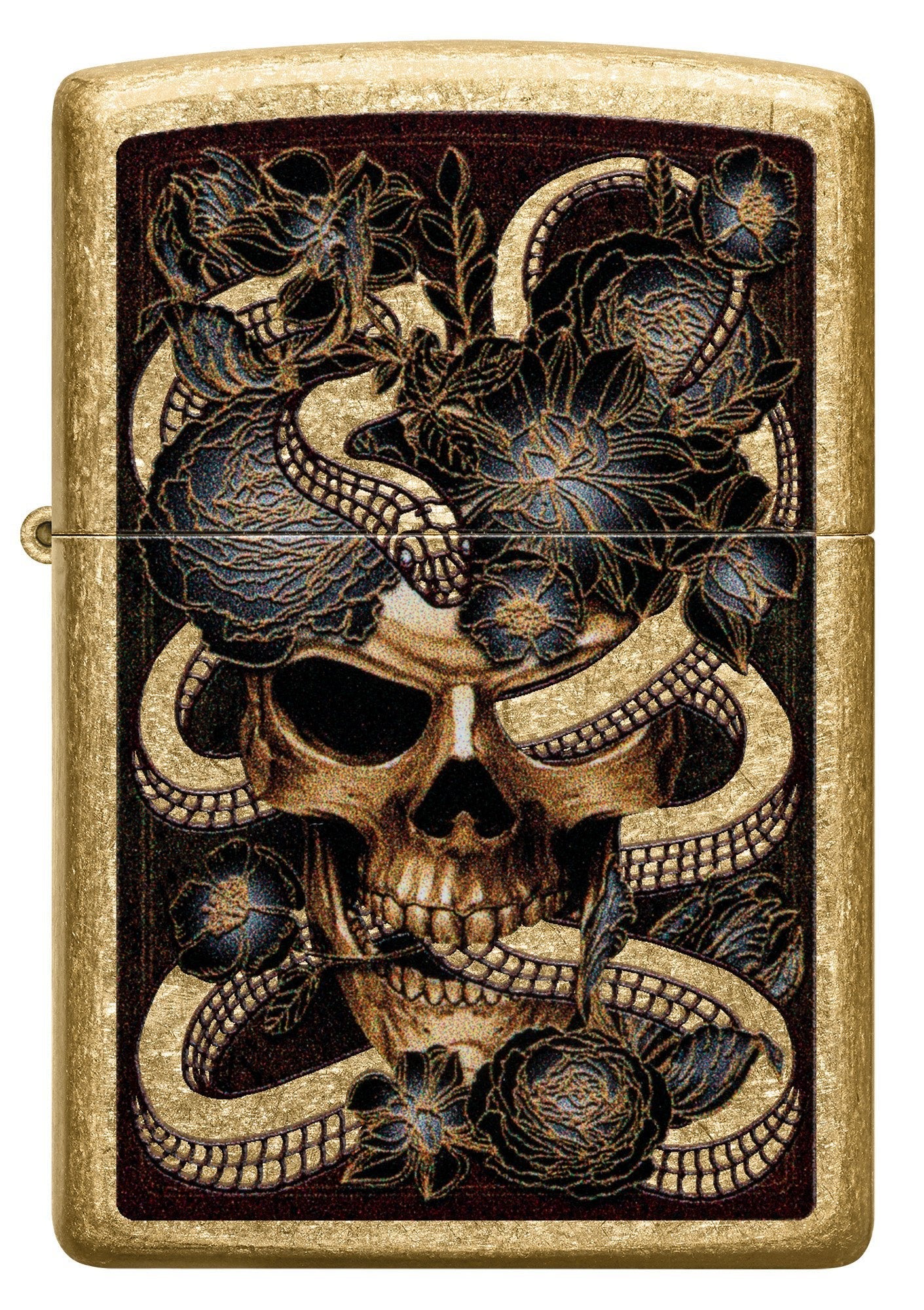 Zippo Snake Bouquet Design Tumbled Brass Windproof Lighter