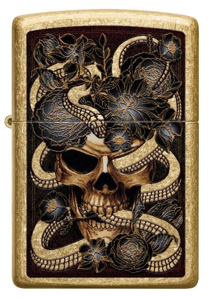 Zippo Snake Bouquet Design Tumbled Brass Windproof Lighter