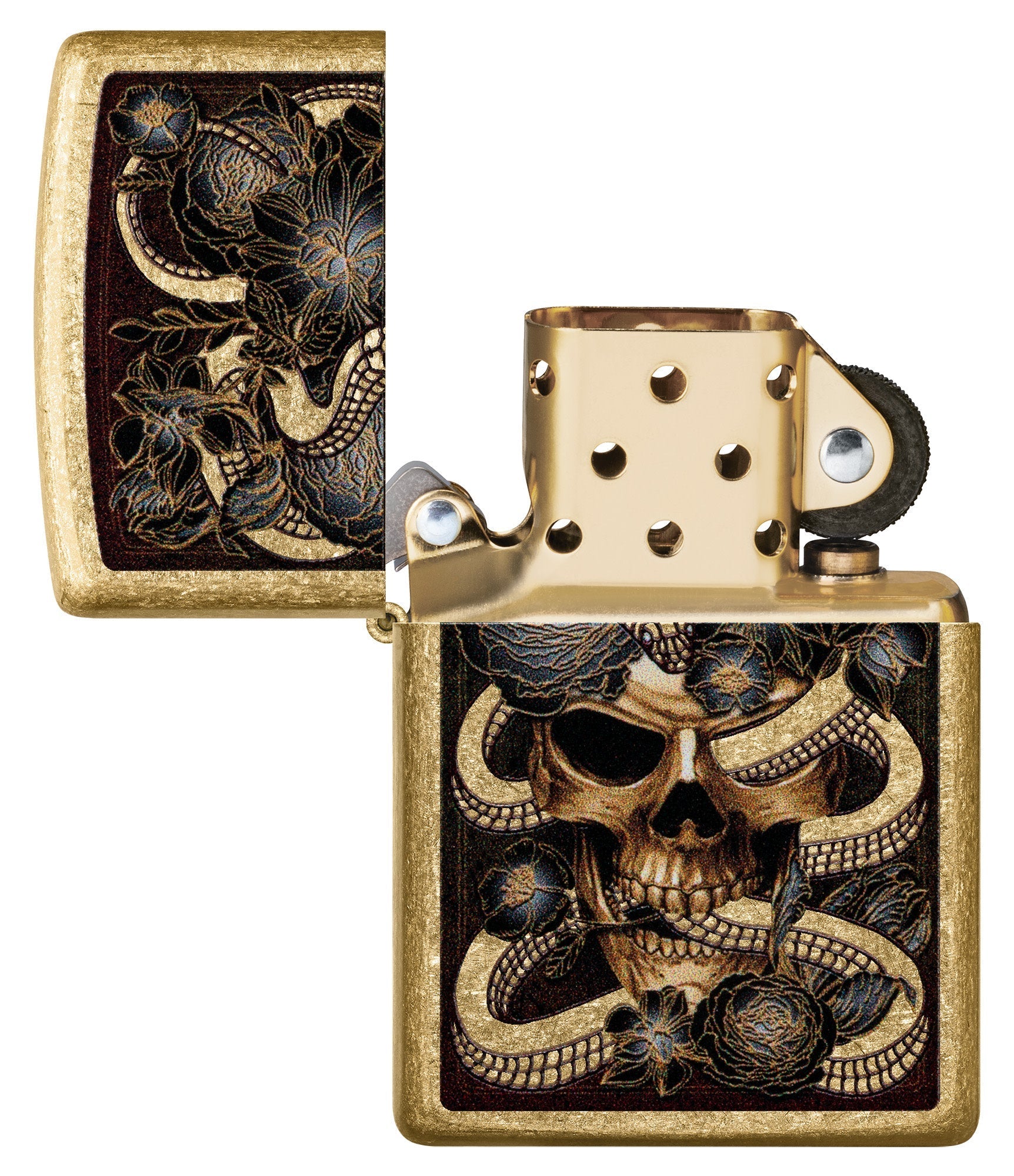 Zippo Snake Bouquet Design Tumbled Brass Windproof Lighter