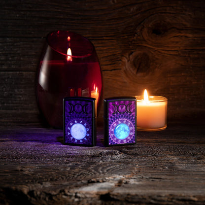 Zippo Glowing Zodiac Design Black Light Black Matte Windproof Lighter