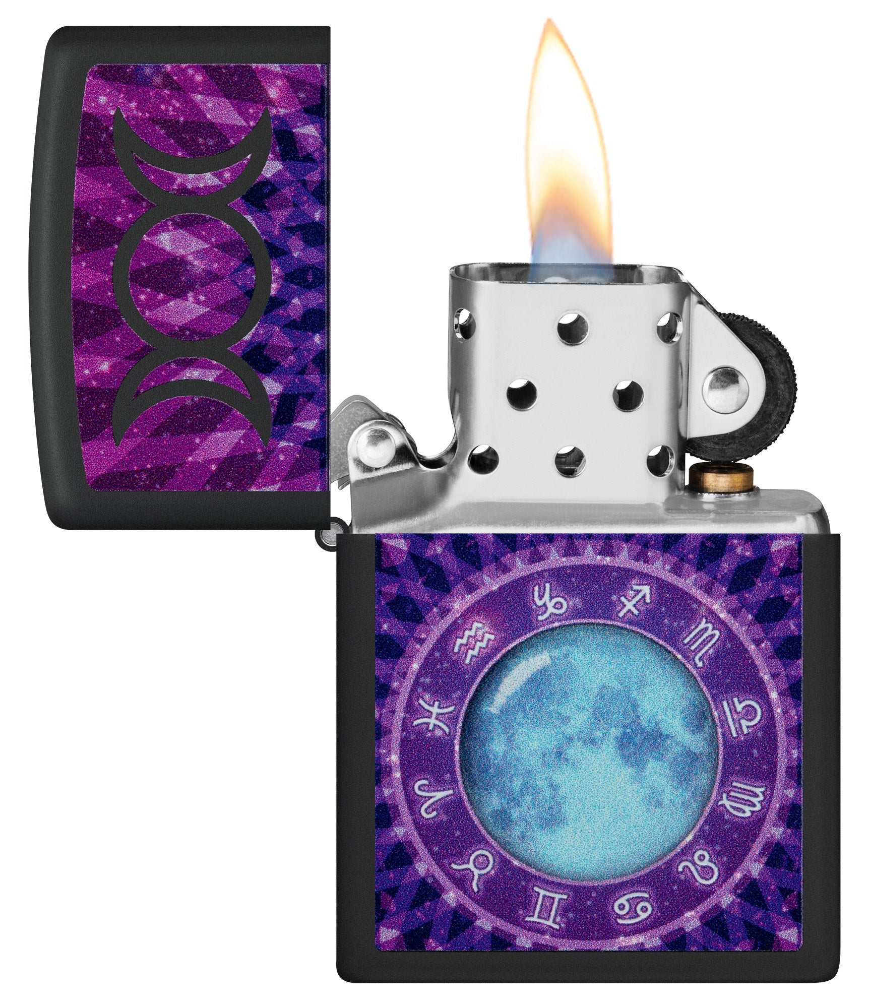 Zippo Glowing Zodiac Design Black Light Black Matte Windproof Lighter