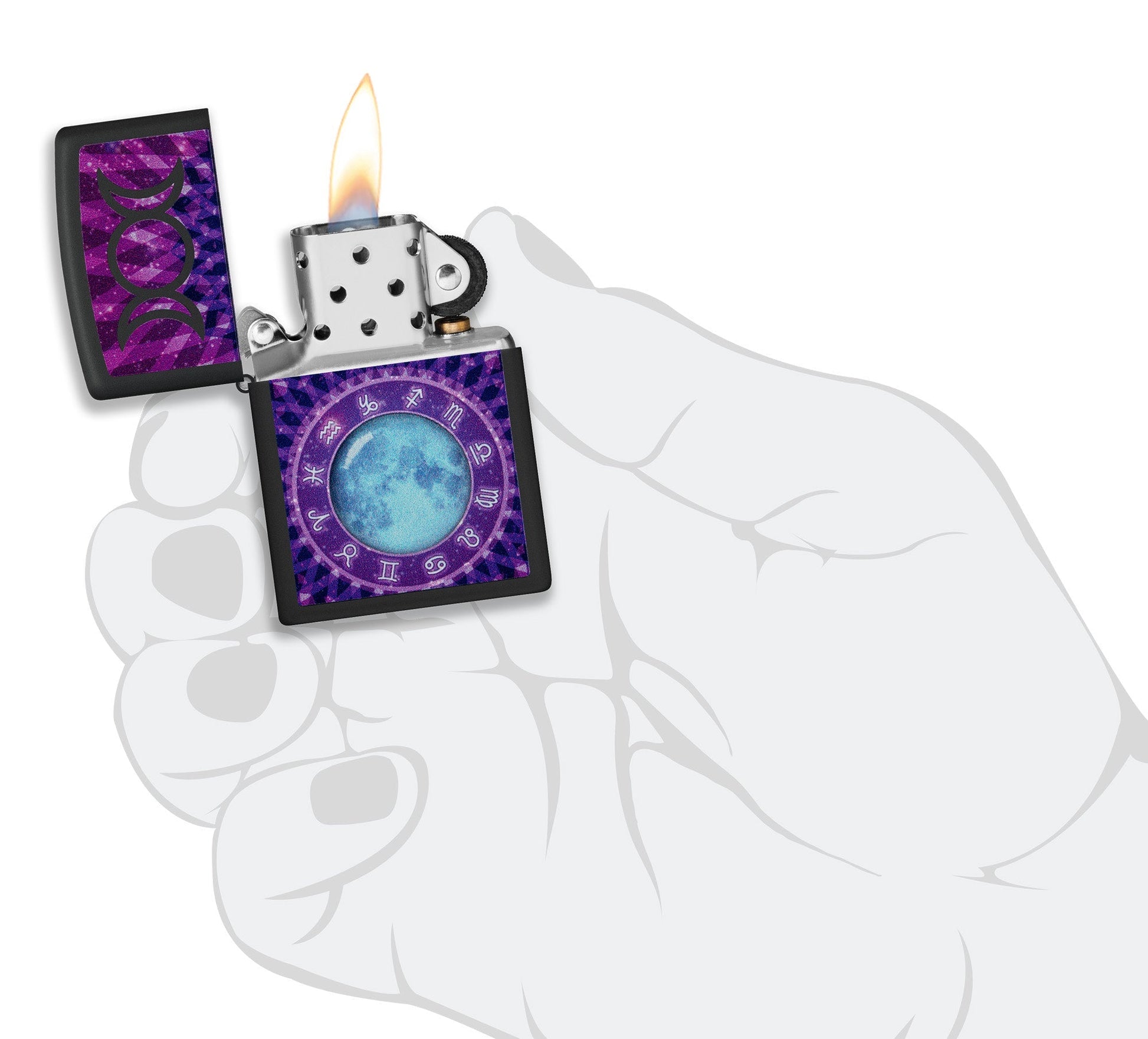 Zippo Glowing Zodiac Design Black Light Black Matte Windproof Lighter