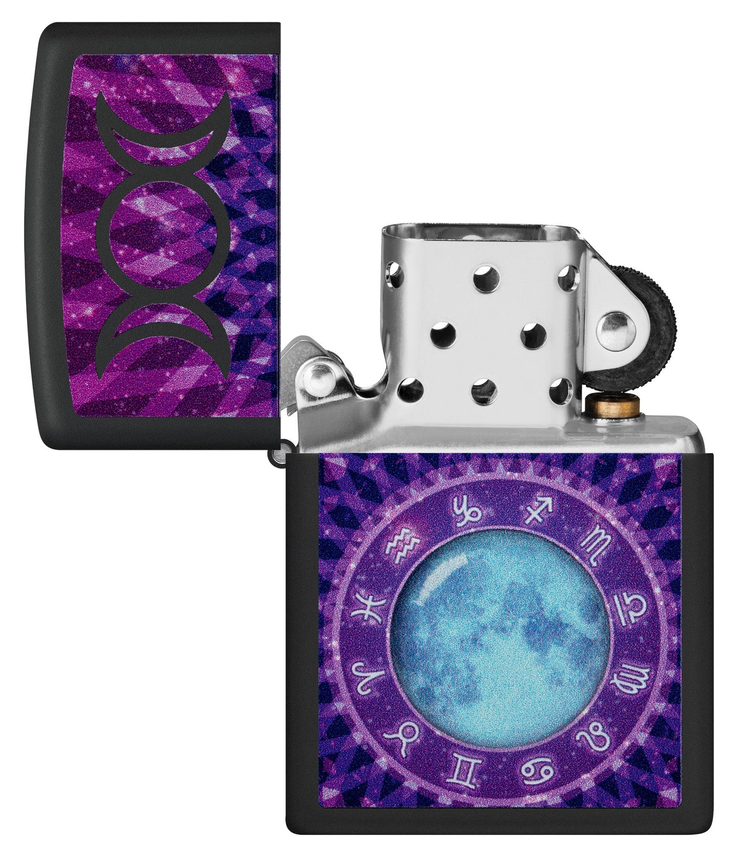 Zippo Glowing Zodiac Design Black Light Black Matte Windproof Lighter