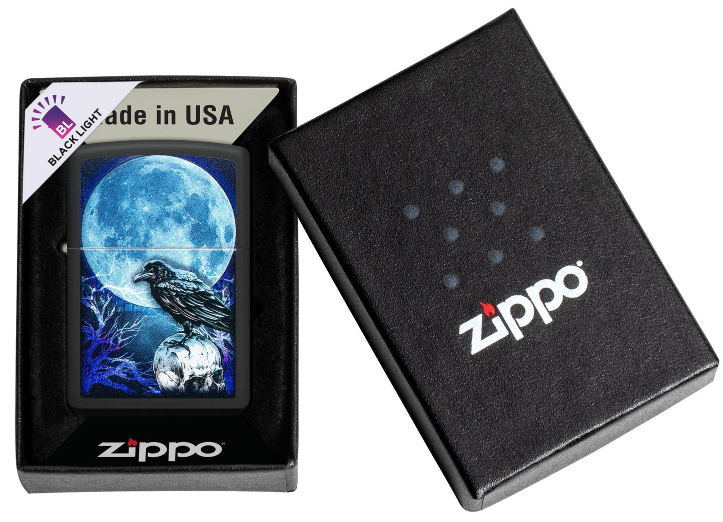 Zippo Moonlight Crow Design Black Matte Windproof Lighter