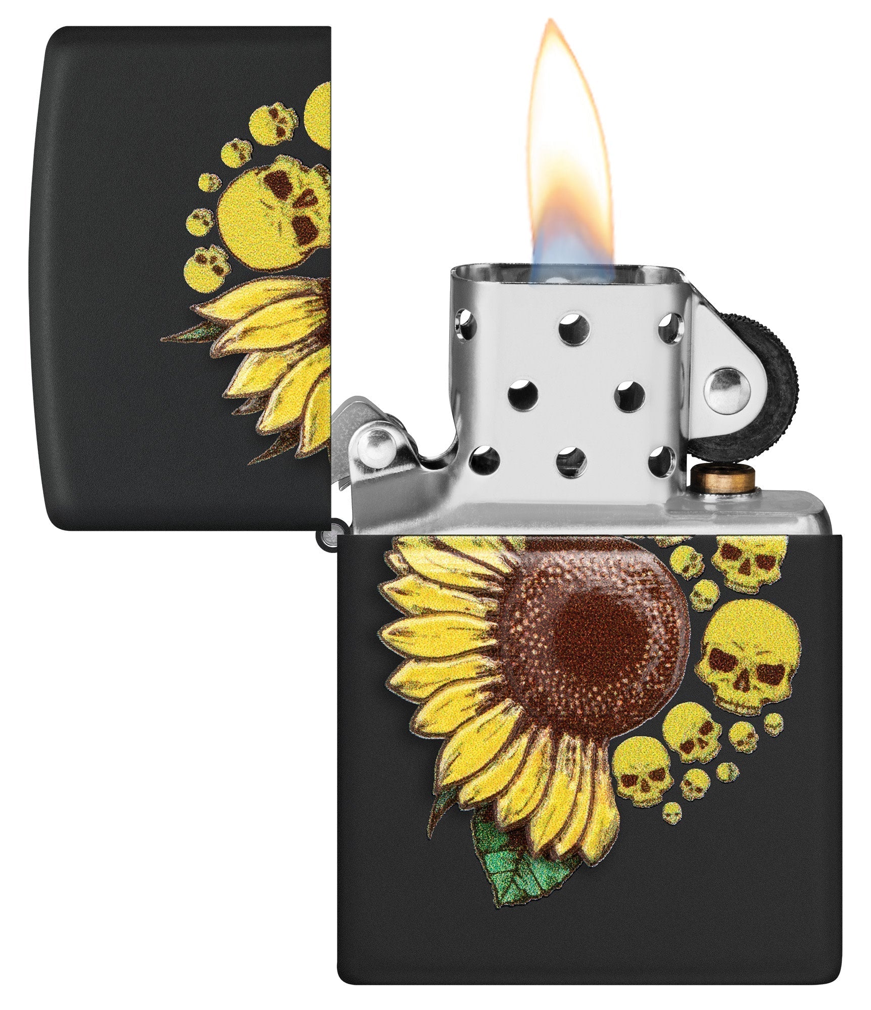 Zippo Sunflower Design Texture Print Black Matte Windproof Lighter