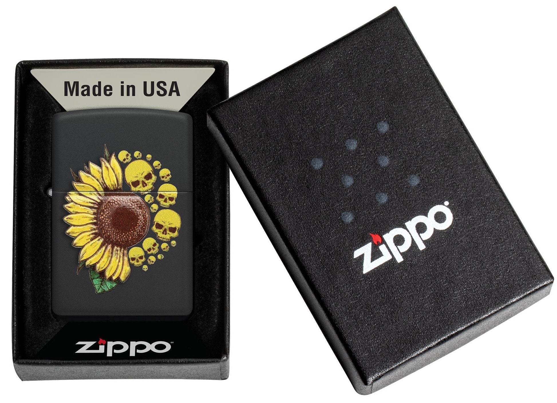 Zippo Sunflower Design Texture Print Black Matte Windproof Lighter