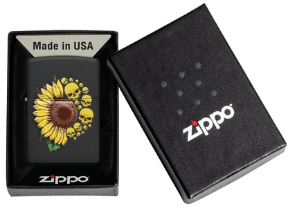 Zippo Sunflower Design Texture Print Black Matte Windproof Lighter