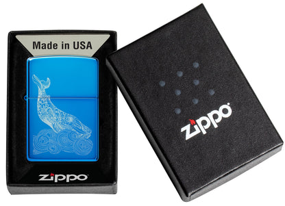 Zippo Whale Design High Polish Blue Windproof Lighter