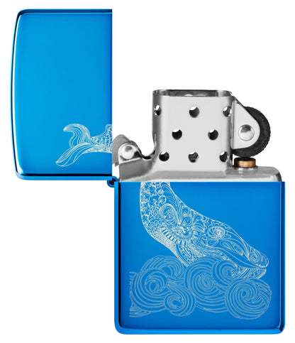 Zippo Whale Design High Polish Blue Windproof Lighter