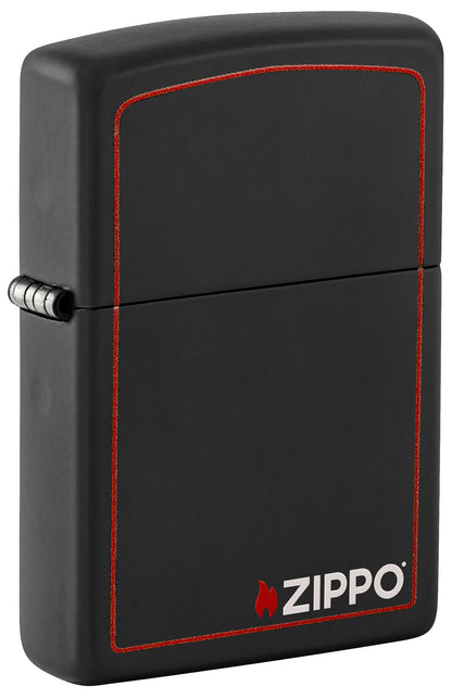 Zippo Classic Logo with Red Border Black Matte Windproof Lighter