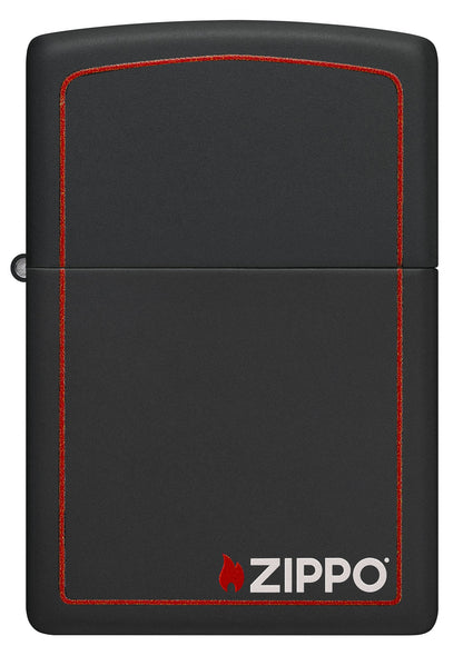 Zippo Classic Logo with Red Border Black Matte Windproof Lighter