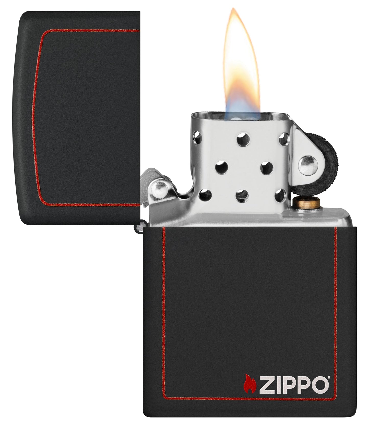 Zippo Classic Logo with Red Border Black Matte Windproof Lighter