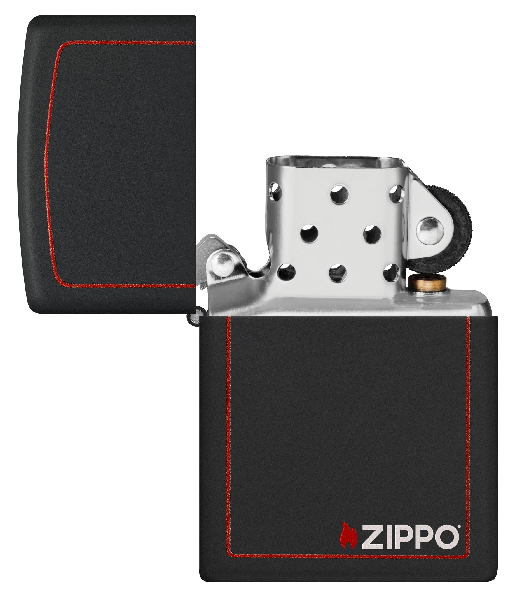 Zippo Classic Logo with Red Border Black Matte Windproof Lighter