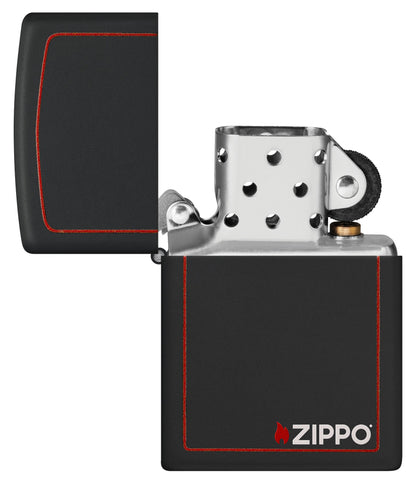 Zippo Classic Logo with Red Border Black Matte Windproof Lighter